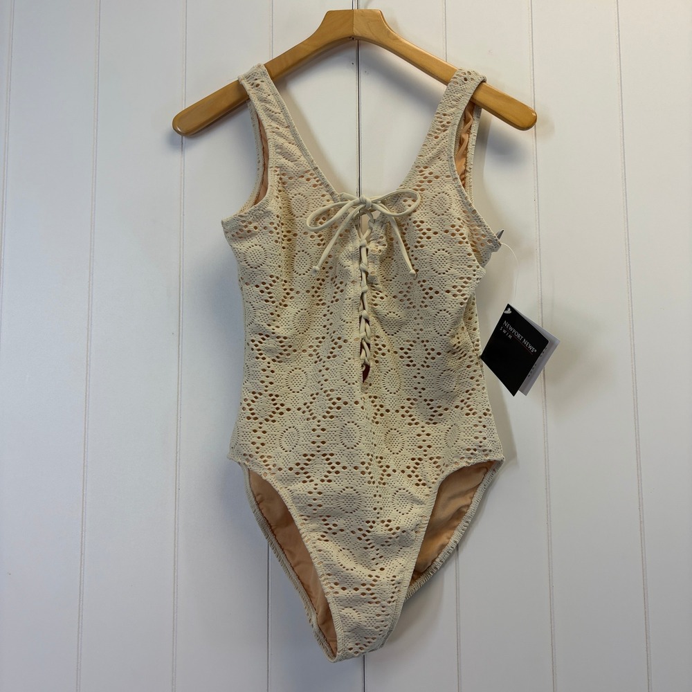 Vintage Newport News Boho Crochet Lace Bathing Suit Women Size 10 Summer Chic